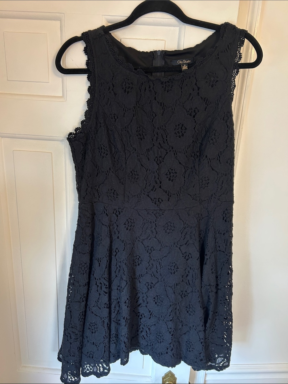 City Studio Black Lace Sleeveless Fit-and-Flare Midi Dress